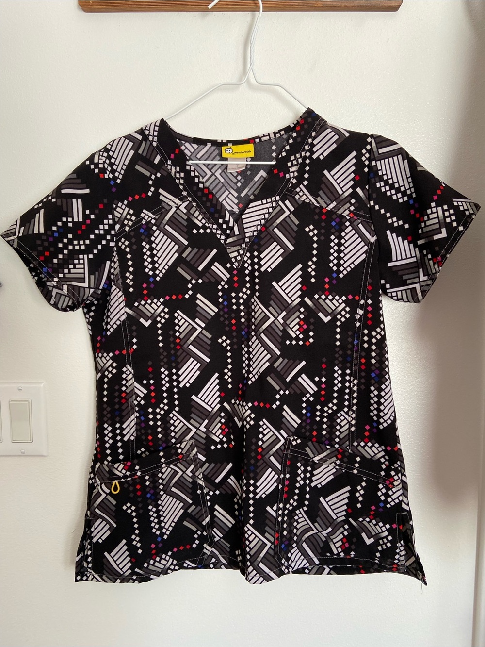 Wonder Wink Black Geometric V-Neck Women's Top
